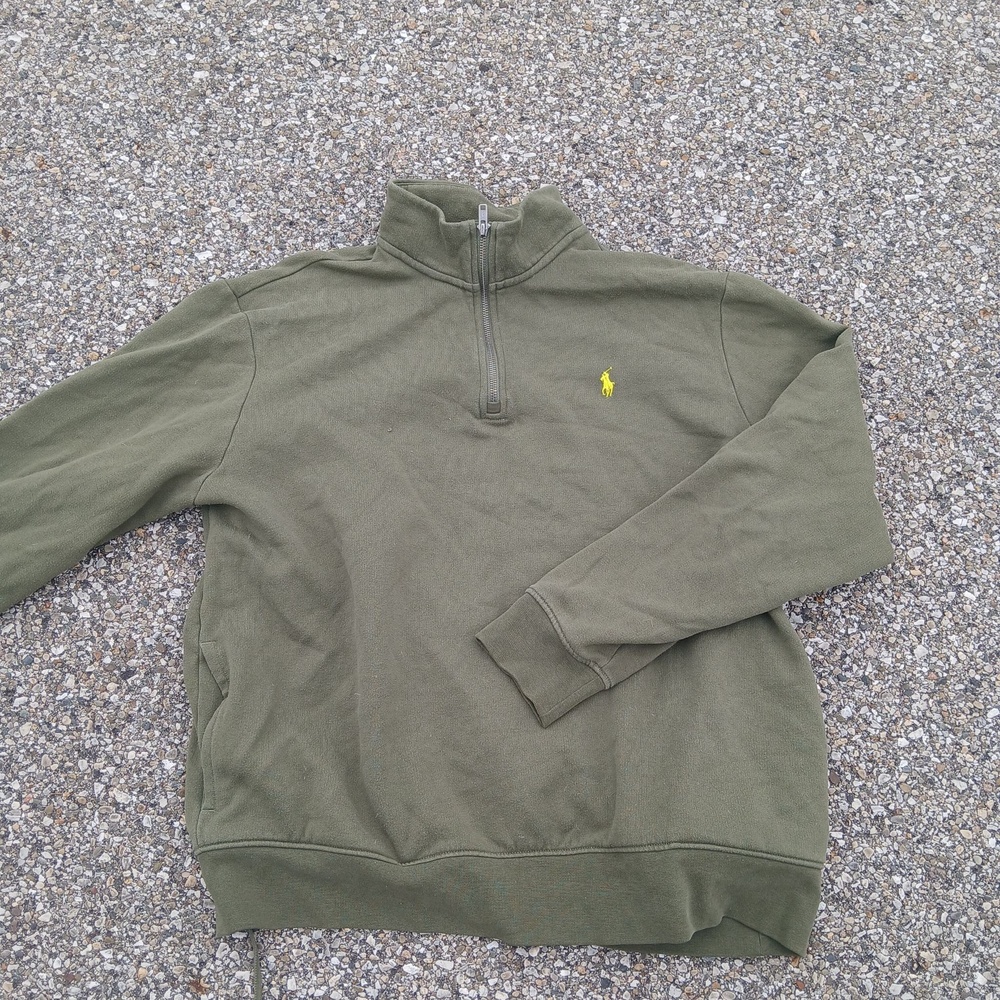 Polo Ralph Lauren Sweatshirt Mens XL Green Quarter Zip Fleece Pony Logo Pullover